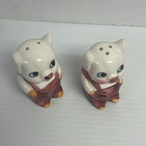 Vintage Pig In Coveralls Salt And Pepper Shakers Hand Painted w/ stopper - C1016 - Picture 5 of 7